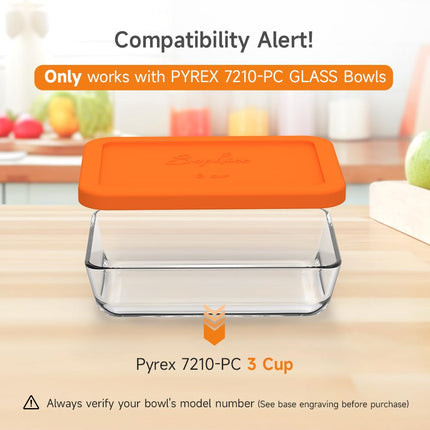 Sophico 3 Cup Round Silicone Storage Cover Lids Replacement for Pyrex 7210-PC Glass Bowls (Container not Included) (RED-ORANGE, 4 Pack)