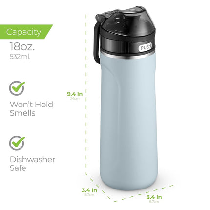 Botella de agua de acero inoxidable SipX™ de triple aislamiento - 18oz. Con tapa de pajita, botella de agua aislada reutilizable sin BPA que mantiene el frío durante 12 horas, botella de agua de metal hecha de material sostenible para senderismo