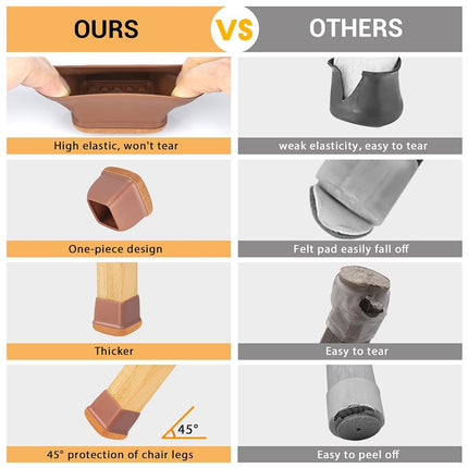 24 Pcs Extra Large Square Chair Leg Floor Protectors, Silicone Chair Leg Protectors for Hardwood Floors, High Elastic Chair Leg Caps, Protect Wooden Floors from Scratching (Fit: 1-2/5" - 1-4/5")
