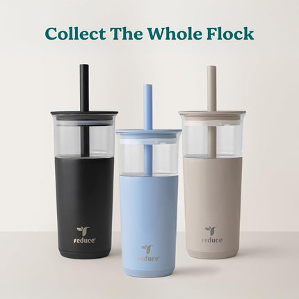REDUCE Aspen 20 oz Vacuum Insulated Glass Tumbler with Lid & Extra Wide Straw - Keeps Drinks Cold for 12 Hrs - Ideal for Iced Coffee, Smoothies & Boba - Dishwasher Safe, Soft Base - Matcha