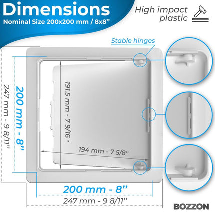 Access Panel for Drywall - 8x8 inch - Wall Hole Cover - Access Door - Plumbing Access Panel for Drywall - Heavy Durable Plastic White
