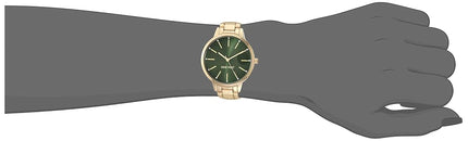 Nine West Women's Crystal Accented Bracelet Watch,Green/Gold