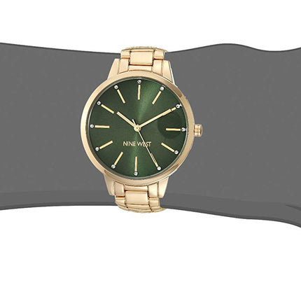 Nine West Women's Crystal Accented Bracelet Watch,Green/Gold