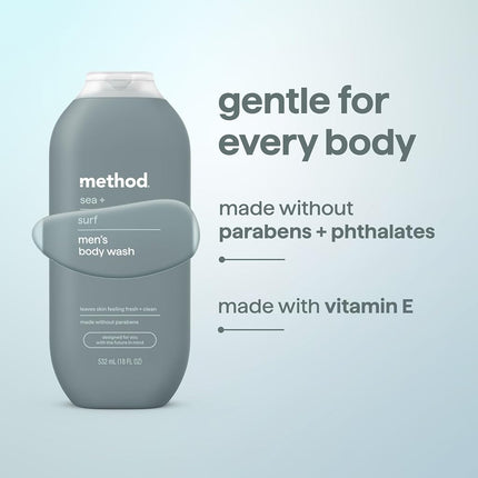 Method Men, Sea + Surf Body Wash, 18oz, 3 Packs, Packaging May Vary