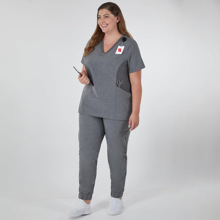 Hanes Women's Healthcare Top, Moisture-Wicking Stretch Scrub Shirts, Ribbed Side Panels, Ebony Heather, XX-Large