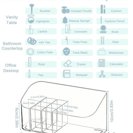 SUNFICON Estuche organizador de cosméticos Bandeja de tocador de plástico transparente multiusos para accesorios de baño y almacenamiento de oficina
