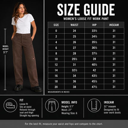 Dickies Womens Loose Fit Double Knee Work Pant (Fp283), Mushroom, 26 Long