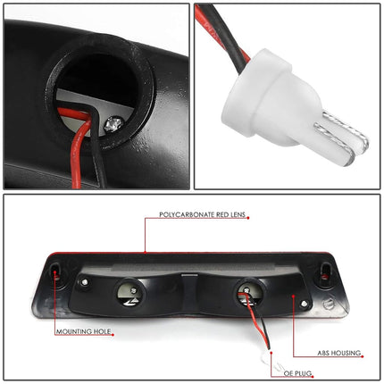 DNA MOTORING 3BL-FM87-LED-BK-SM Black Housing LED Third Tail Brake Light [Compatible with 1987-1993 Ford Mustang LX Hatchback with OEM Spoiler]