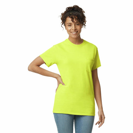 GILDAN Men's Ultra Cotton Adult T-shirt With Pocket, 2-pack Shirt, Safety Green, M UK