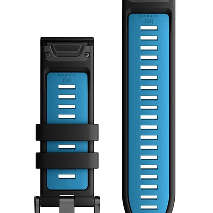 Garmin QuickFit Watch Bands (26mm), suitable for selected fēnix-, epix-, Descent-, D2-, Instinct-, Forerunner- and Tactix series smartwatches, Original accessory, Silicone, Black/Cirrus Blue