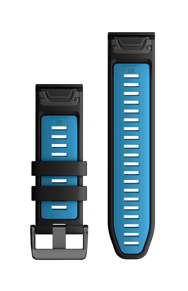 Garmin QuickFit Watch Bands (26mm), suitable for selected fēnix-, epix-, Descent-, D2-, Instinct-, Forerunner- and Tactix series smartwatches, Original accessory, Silicone, Black/Cirrus Blue