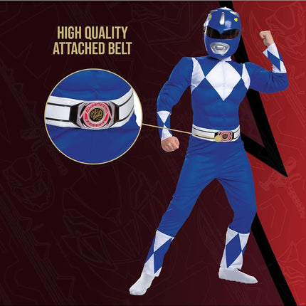 Disguise Official Blue Power Rangers Costume Kids, Power Rangers Fancy Dress Up Outfit for Boys, M