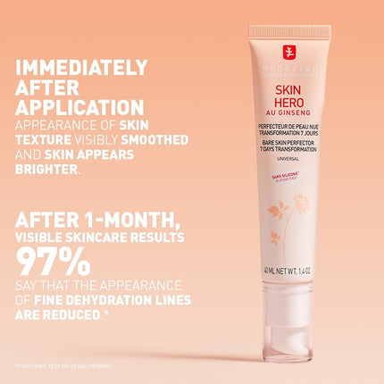 Erborian - Skin Hero with White Ginseng - Untinted Face Care Bare Skin Perfector in 7 Days with Hyaluronic Acid - Korean Cosmetic Care - 40 ml