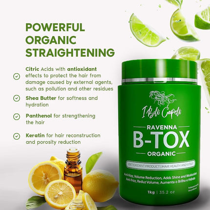 IBelli Capelli Kit Ravenna B Tox Organic 1Kg35.02 Oz Anti Residue Shampoo Deep Cleansing 300Ml10.1 Fl.Oz