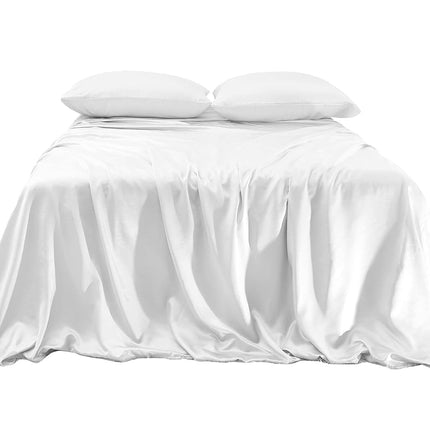 Elegant Comfort Luxurious 4-Piece Silky Satin Sheet Set, Skin and Hair Friendly, Wrinkle, Fade, Stain Resistant with Deep Pockets Fitted Sheet, Cooling Soft Satin Sheet Set, Twin, White