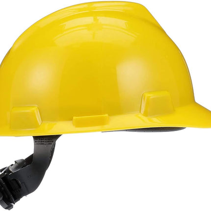 MSA 475360 V-Gard Cap Style Safety Hard Hat With Fas-Trac III Ratchet Suspension | Polyethylene Shell, Superior Impact Protection, Self Adjusting Crown-Straps - Standard Size in Yellow