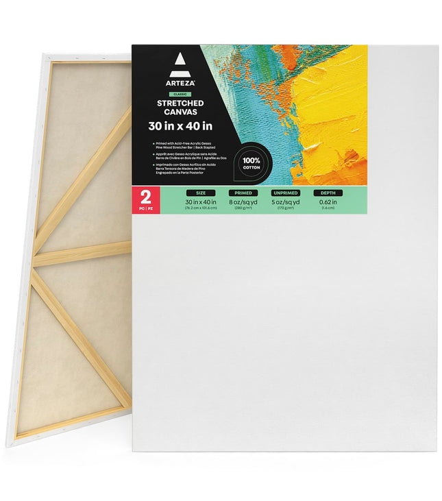 ARTEZA Stretched Canvas, 30 x 40 Inches, Pack of 2