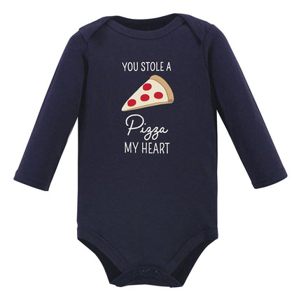 Hudson Baby Baby Boys Cotton Long-sleeve Bodysuits 3-pack, Pizza, 9-12 Months