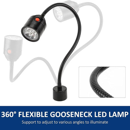 Magnetic Work Light, LED Machine Light with Flexible Gooseneck and Magnetic Base, Shop Tool Lamp for Lathe, Work Bench, Sewing Machine, Grill, Industrial Lighting Black