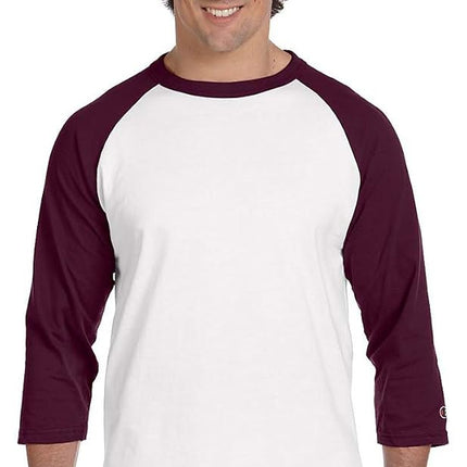 Champion Men's Raglan Baseball T-Shirt, White/Scarlet, Medium