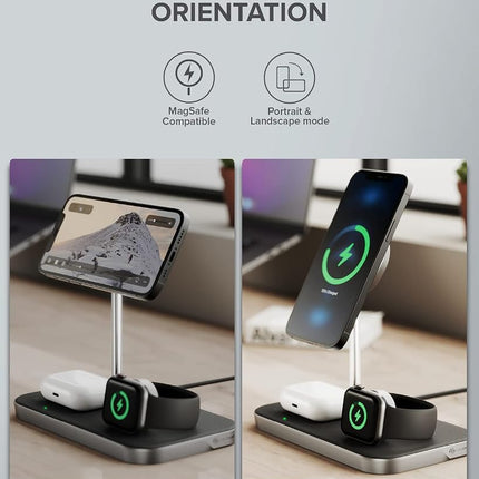 ALOGIC MagSpeed 3-in-1 Wireless Charging Station, MagSafe Compatible for iPhone 12/13 series, Wireless Charging enabled AirPods Case & All Apple Watch Models, LED indicator, Certified safe.