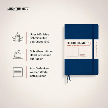 Notebook Medium (A5) Hardcover, 249 Numbered Pages, Plain, Navy