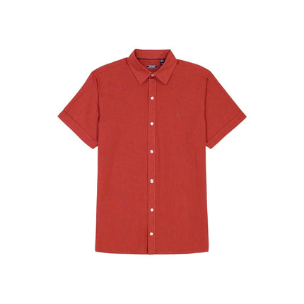 Camisa de manga corta con botones de lino IZOD para hombre, ocre rojo, grande