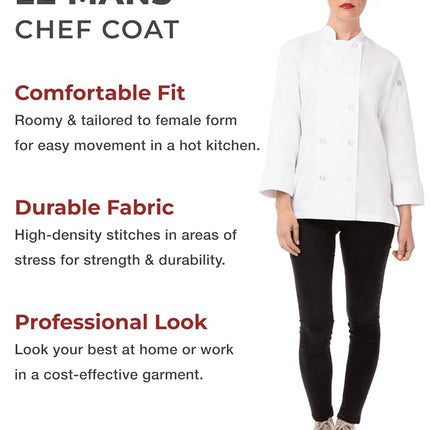 Chef Works B499-S Women's Le Mans Chefs Jacket, Small, White