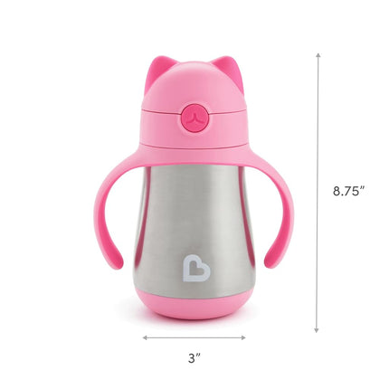 Munchkin® Cool Cat™ Stainless Steel Toddler Straw Cup, 8 Ounce, Pink