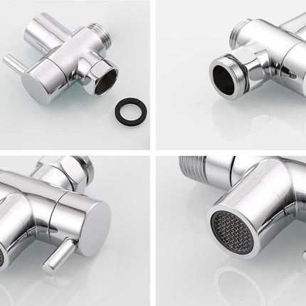 Roscid 3 Way Shower Diverter Valve, Solid Brass, Sink Faucet Splitter for Kitchen or Bathroom, with M22-M24, M22-G1/2 Adaptor, Sliver