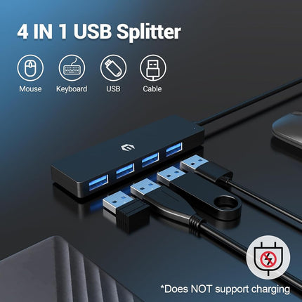 Tymyp USB 3.0 Hub, 4 Port USB Hub, High-Speed 5Gbps Transmission, Seamlessly Expand Laptop Connectivity for Flash Drive, Hard Drive, Console, Printer, Camera, Keyboard, and Mouse