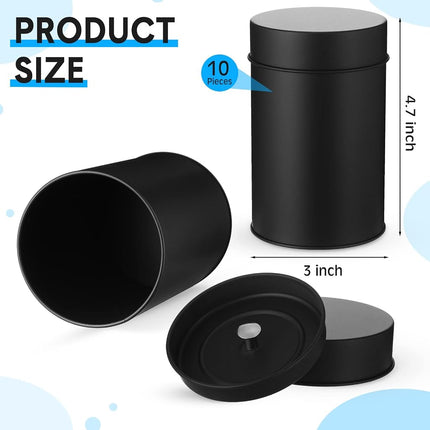 Zopeal 10 Packs Tea Tin Canister Tins for Loose Metal 16 oz Round Can with Lid Double Seal Canisters Container Kitchen Storage Coffee Sugar (Black)