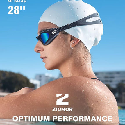 ZIONOR Lunettes de natation G1, avec vue large, polarisées, protection UV, étanches, anti-buée, verres miroir/fumé, sangle réglable, confortables pour adultes hommes femmes juniors - Eau libre/Intérieur