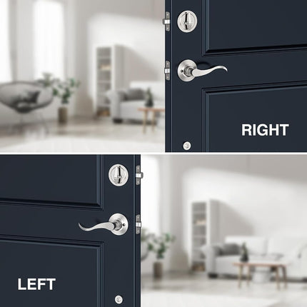 Brightify Satin Nickel Front Door Handle, Satin Nickel Door Handle with Door Lever, Front Door Handle Set, Deadbolt Front Door Lock Set with Single Cylinder, Reversible for Right&Left