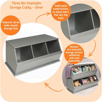 Badger Basket Three Bin Storage Cubby, Silver