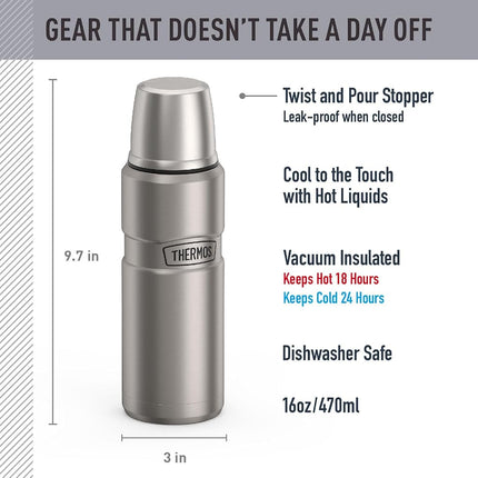 THERMOS Stainless King SK2000 Vacuum-Insulated Compact Bottle, 16 Ounce, Stainless