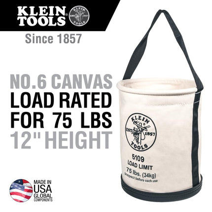 Sac à outils en toile Klein Tools 5109, à large ouverture, est fabriqué en toile n° 6 avec fond moulé noir, capacité de charge de 34 kg.