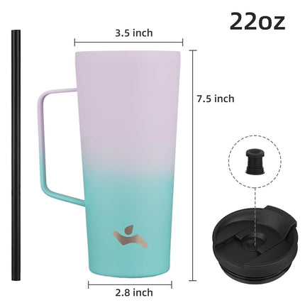 Konokyo Insulated Tumbler with Handle and Straw, 22 OZ Travel Coffee Mug Stainless Steel Cup Metal Water Bottle,Oasis