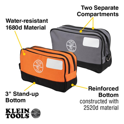Klein Tools 55579 Zipper Tool Pouch Set, Dual Compartments, Heavy-Duty 10 x 6-Inch and 12 x 7-Inch Bags, Multipurpose Organizer for Tools and Crafts, 2-Pack