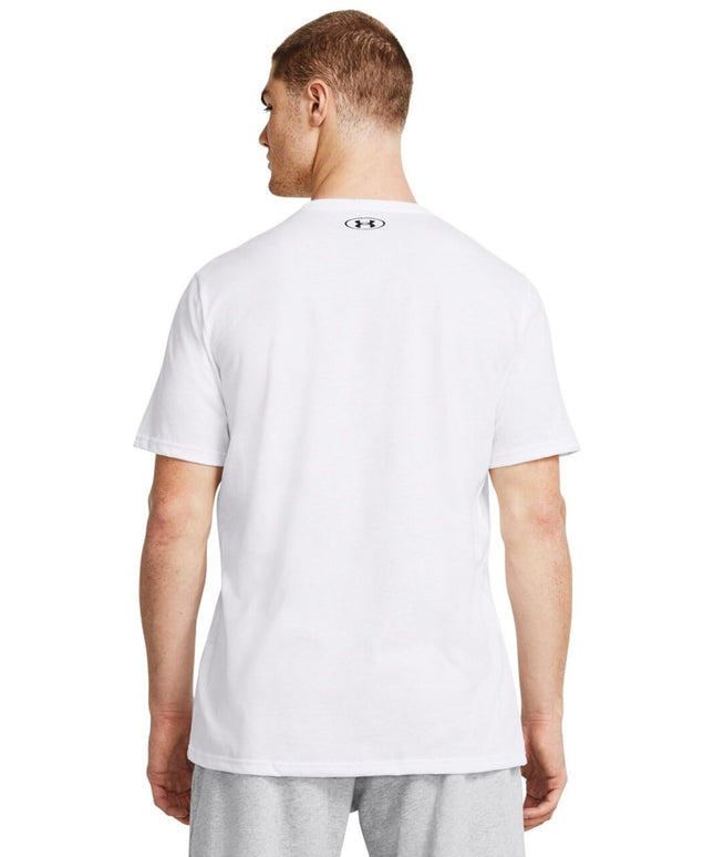 Camiseta de manga corta para hombre Under Armour con raya en el lado izquierdo del pecho, (101) White / Halo Gray / Black, Large