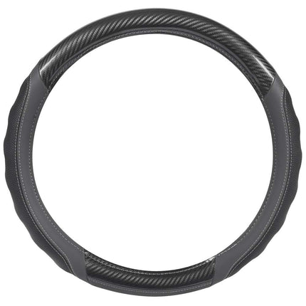 Motor Trend SW-812 Gray Ultra Sport Pebbled Leather Steering Wheel Cover with Carbon Fiber Detail-Universal Fit for Standard Sizes 14.5 to 15.5 inches Black