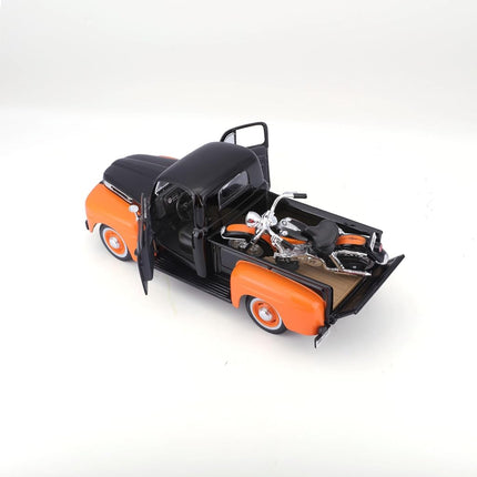 Maisto 1:24 W/B Harley Davidson 1948 Ford F1 Pick up & Flh Duo Glide 1958 Diecast Vehicles