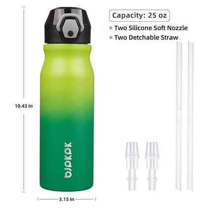 BJPKPK 25 oz Insulated Water Bottle, Straw, Handle, Stainless Steel Flask