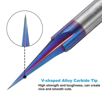 uxcell 15 Degree V Groove Engraving Router Bits for CNC Tip and 3 Flutes 1/4 Inch Shank Carving Bit Nano Coated Carbide End Mill for Carving Engraving