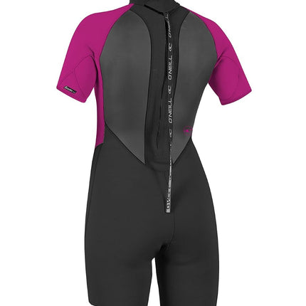 O'Neill Women's Reactor-2 2mm Back Zip Short Sleeve Spring Wetsuit, Black/Berry, 8