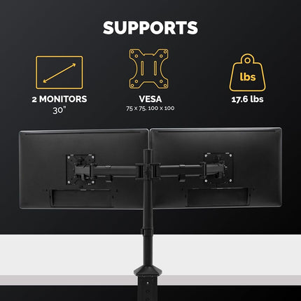 Fellowes Dual Monitor Arm - Reflex Mount for 8KG 30 inch Screens - Ergonomic Adjustable Arm Desk Mount - Tilt 45° Swivel 180° Rotation 360°, VESA 75 x 75/100 x 100 - Black