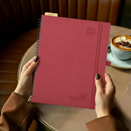 POPRUN Planner 2026-2027 (Large - 8.5'' x 10.5'') Academic Weekly Calendar (July 2026 - June 2027) with Hourly Time Slots, Monthly Tabs, 100GSM Thick Papers, Spiral Leather Cover - Celadon Green
