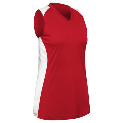 CHAMPRO Women's Infinite V-Neck Racerback Softball Jersey Fastpitch, Scarlet, White, X-Large