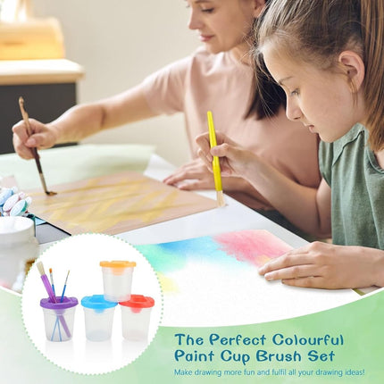 30PCS Spill-Proof Paint Cups with Paint Brushes, FHDUSRYO No Spill Paint Cups with Colored Lids, Paint Containers with Lids Toddler Paint Set for Kids