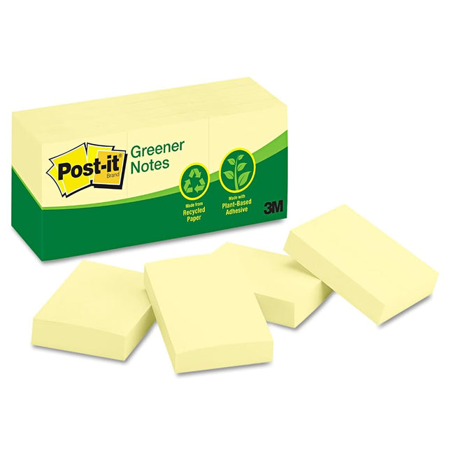 Post-it Greener Notes Canary Yellow 34.9mm x 47.6mm 653 RP (Pack of 12)